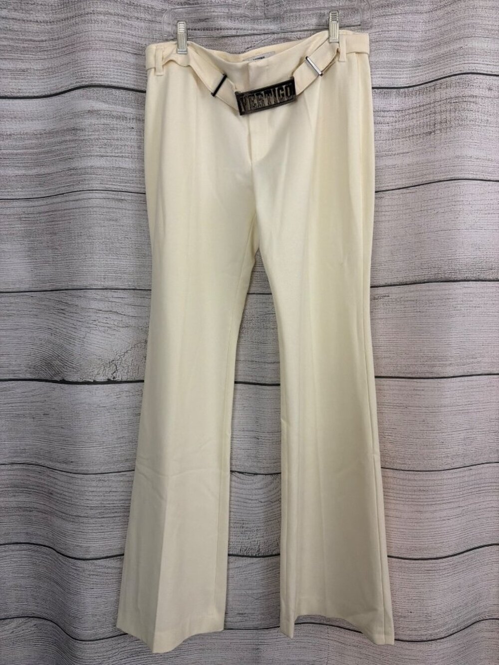 Vertigo Paris Cream Wide-Leg Pants W/ Logo Belt Size 10